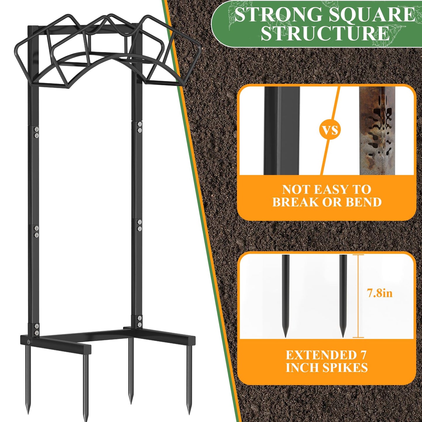 Qatsrin Super Stable Garden Hose Holder, Detachable Water Hose Holders Stand Holds 160-Feet Freestanding Hose Storage Hanger Rack for Outside Yard Lawn Farm (Black)
