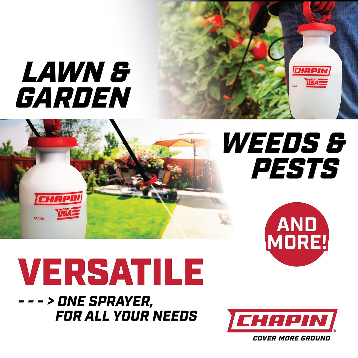 Chapin 20084: 1 Gallon Pump Sprayer – Lawn & Garden Sprayer for Weeds, Pesticides & More – 4-in-1 Spray Nozzle, Comfort Handle & Splash Guard – Durable & Lightweight
