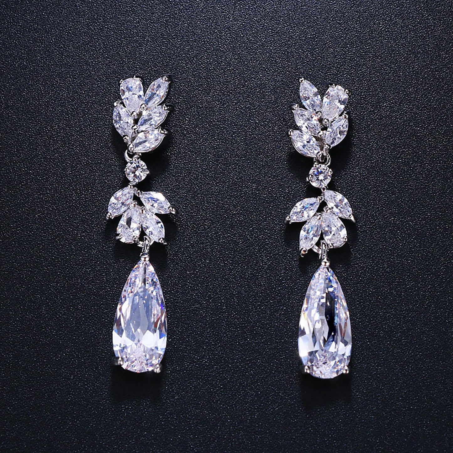 Hadskiss Bridal Earrings for Wedding, Bridal TearDrop Dangle Earrings, White Gold Plated Marquise Cubic Zirconia Prom Jewelry, Wedding Party Jewelry for Bridesmaid