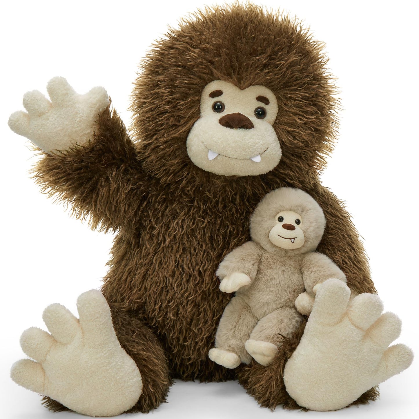 MorisMos Giant Bigfoot Stuffed Animal with Baby Cryptid Plush Duo,39" Big Mama Monster & 12" Baby Bigfoot Toy for Kid,Girl,Boy,Soft Big Foot Sasquatch Gifts for Haloween Birthday Baby Shower Christmas