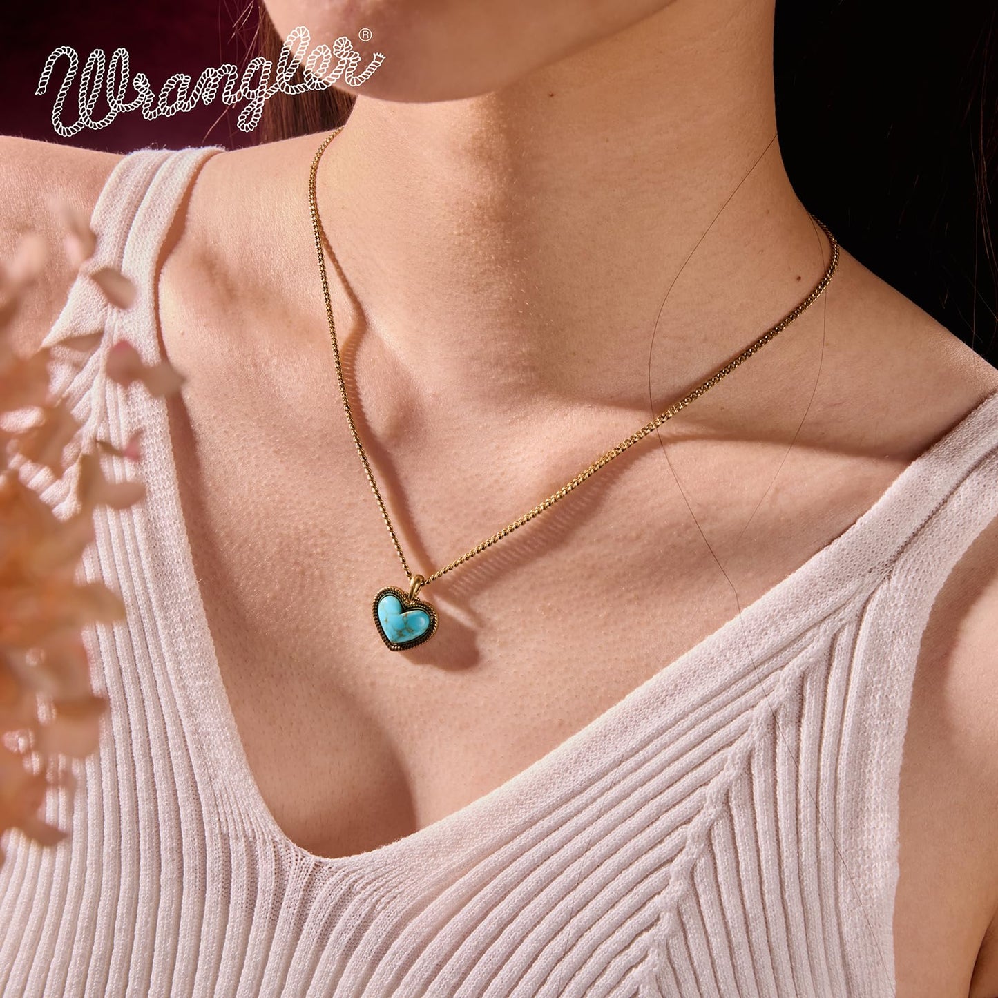 Montana West Wrangler Heart Turquoise Pendant Necklace for Women Western Gold Plated Cowgirl Cowboy Classic Trendy Jewelry AR-WNS-HT-1118GTQ