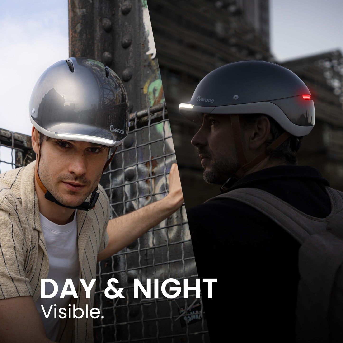 Overade Life Helmet for Bikes and e-Scooters, with Powerful Front/Rear Lighting - Flashing Function - One Size fits All (Pearl Grey)