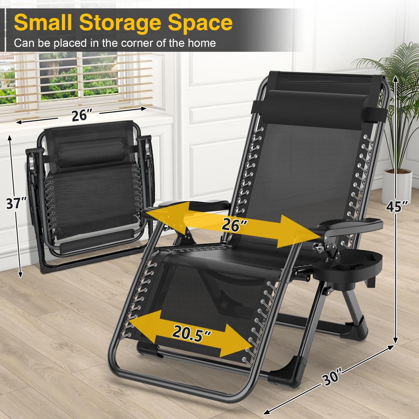 Suteck Zero Gravity Chair, Reclining Camping Lounge Chair with Aluminum Alloy Lock, Folding Patio Recliner w/Removable Pad, Adjustable Headrest and Side Tray for Outdoor Patio, Lawn, and Camping