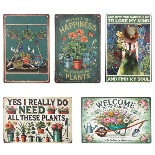 FDKYOEK 5PCS Garden Signs, 12x8″ Funny Garden Sign for Outside, Vintage Metal Patio Signs Decorative Outdoor Yard Backyard Porch Decor, Gardening Plant Gifts for Women Gardeners Plant Lovers