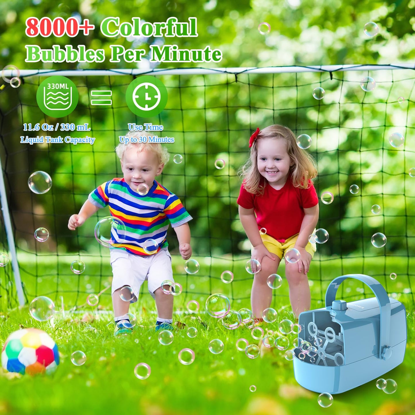 Wisdomlit Bubble Machine, 3-in-1 Bubble Maker, Bubble Blower with 3 Bubble Wheels, Make Small | Medium | Big Bubbles for Kids Toddlers, Bubble Toys for Indoor Outdoor Birthday Party (Blue)