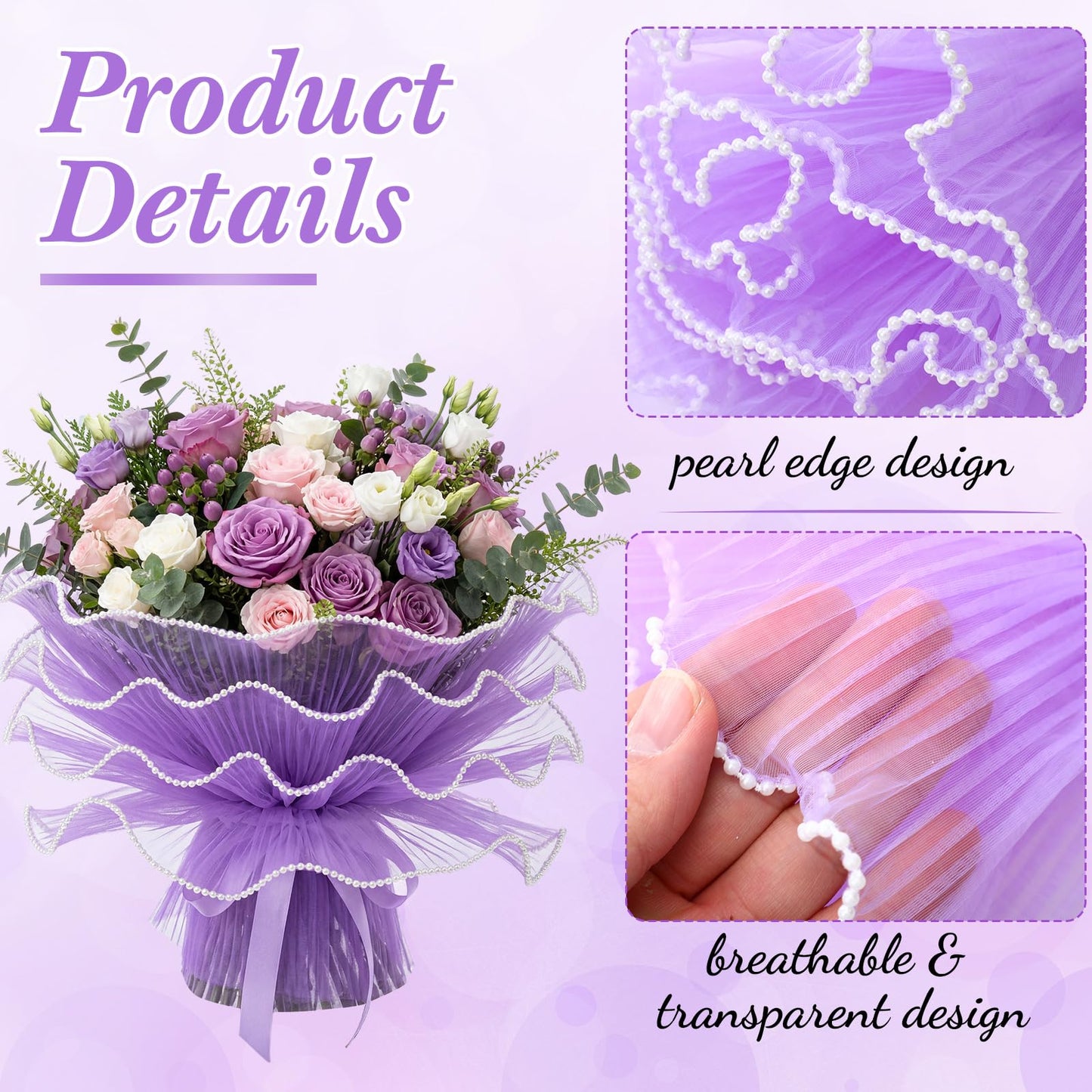 FunooFuno 12 Pcs Flower Wrapping Mesh Paper 11 Inch x 4 Yard Pearl Edge Wrinkled Floral Packaging Mesh Florist Supplies for Teacher Graduation Gift Wedding Bouquet Wrapping Supplies