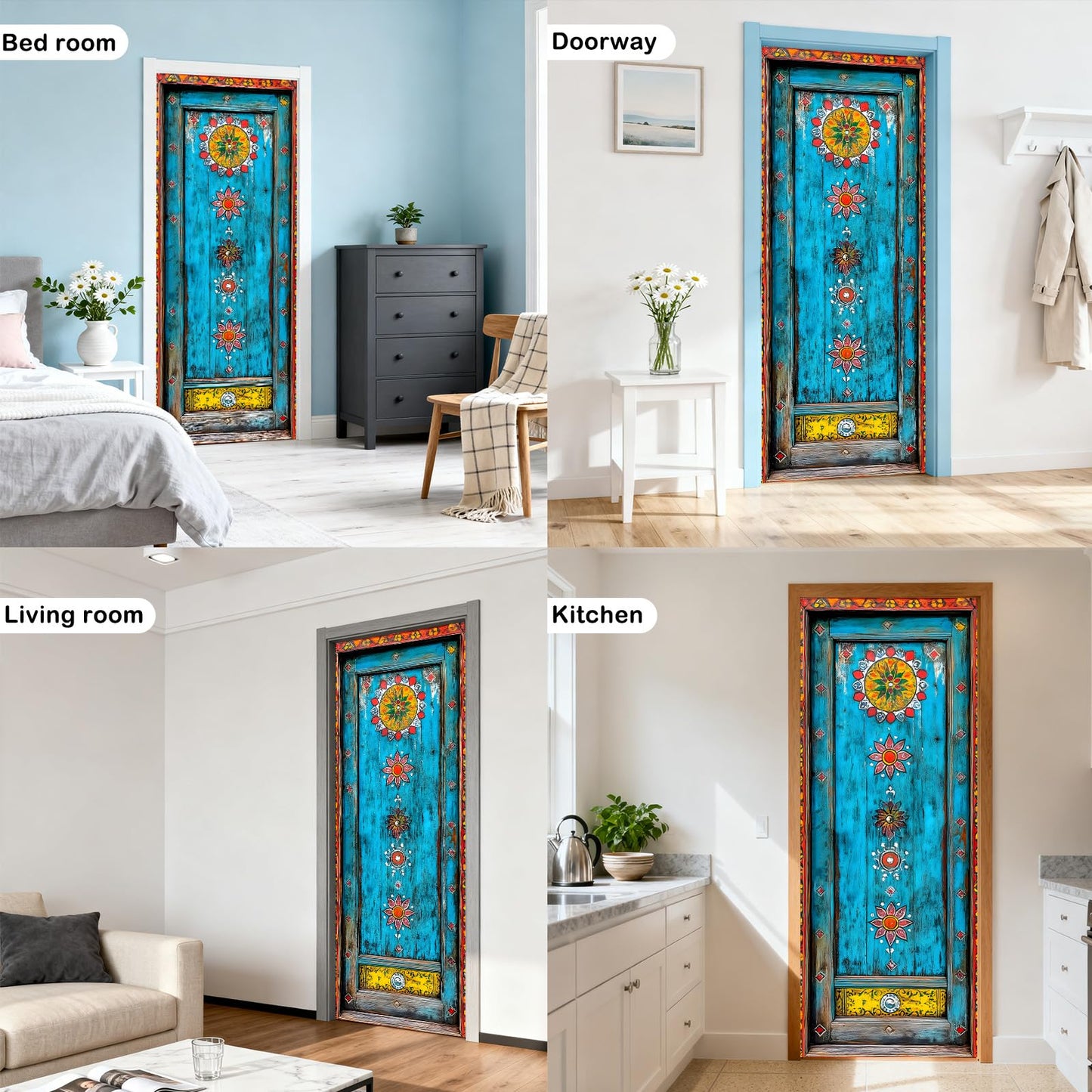Nuxovilar Door Sticker Door Covers Decorative Stickers Peel and Stick Floral Pattern PVC 30.3x78.7 inches Decorative Stickers Peel and Stick Decor Home entryway Kitchen