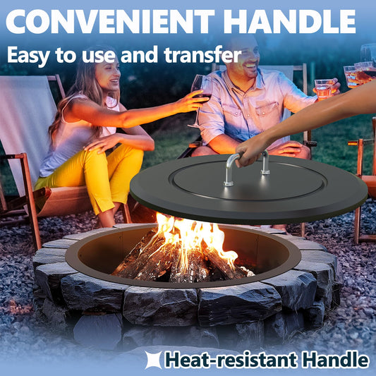 SafBbcue Fire Pit Lid Round 28.5" for Patio Outdoor Firepit, Metal Fire Pits Cover Round for Firepit Accessory, Firepits Metal Lid with Handle, Outdoor Bonfire Accessories, All-Season Protective