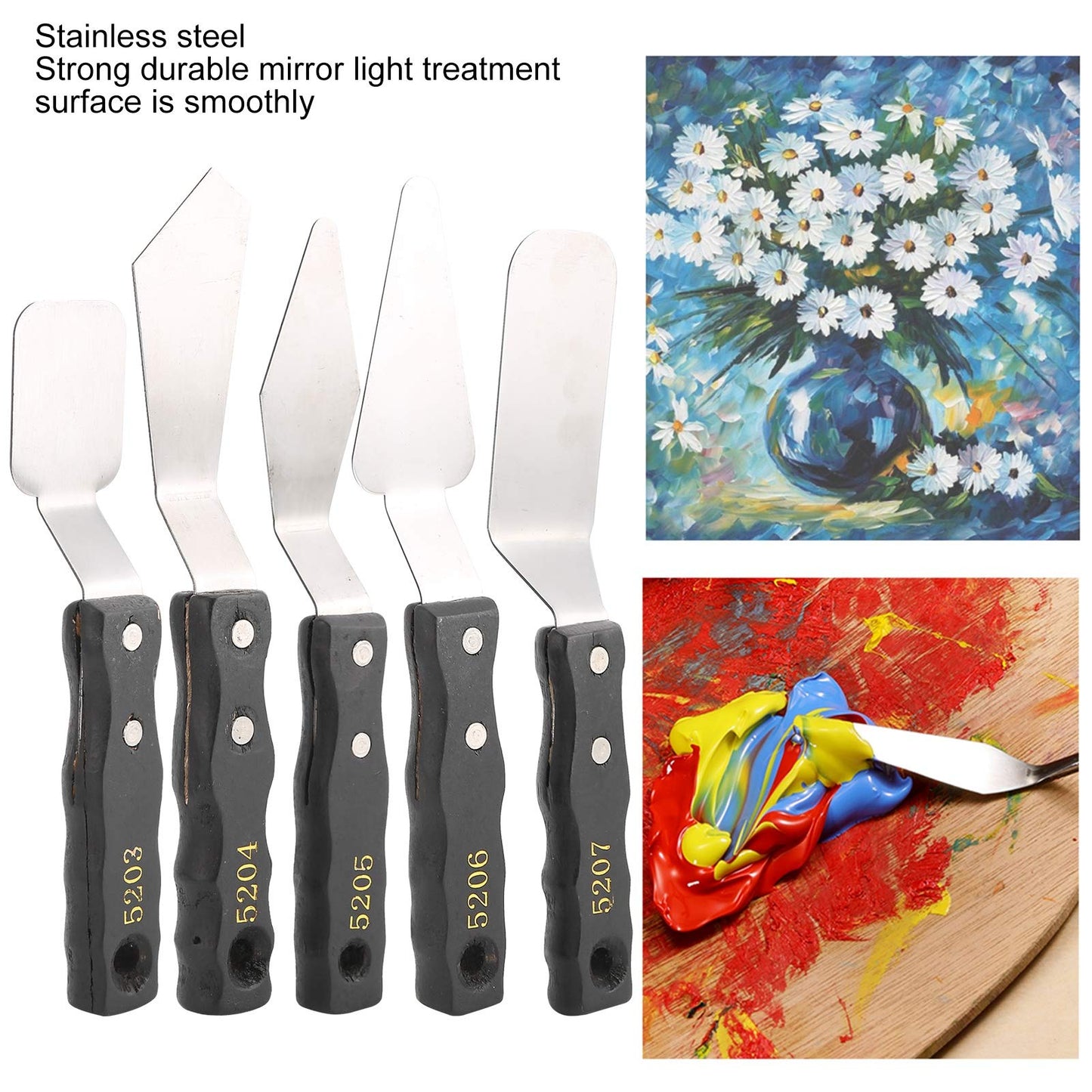 OEBUAFI 5pc Palette Knives,Stainless Steel Spatula Palette Knife set, Pallet Knife,Painting Knives,Oil Painting Accessories for Oil, Canvas, Acrylic Painting
