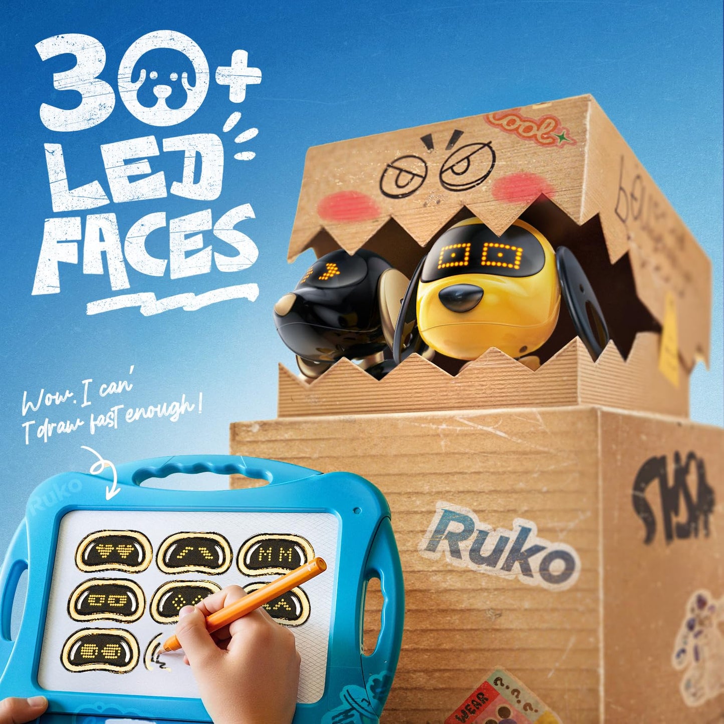 Ruko 18011 Robot Dog Toy, Smart Interactive Puppy with 30+ LED Faces, Remote & Gesture Control, Programmable Electronic Pet for Kids Ages 3–8