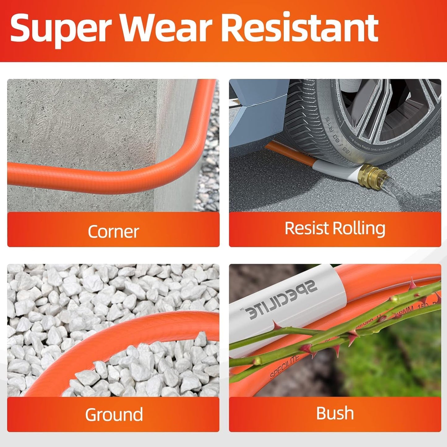 SPECILITE Garden Hose 150 ft x 5/8 in Heavy Duty, Flexible and Kink Resistant, All Weather Water Hose with 3/4" Solid Brass Fittings - for Backyard, Lawn, Car Washing & Outdoor Cleaning