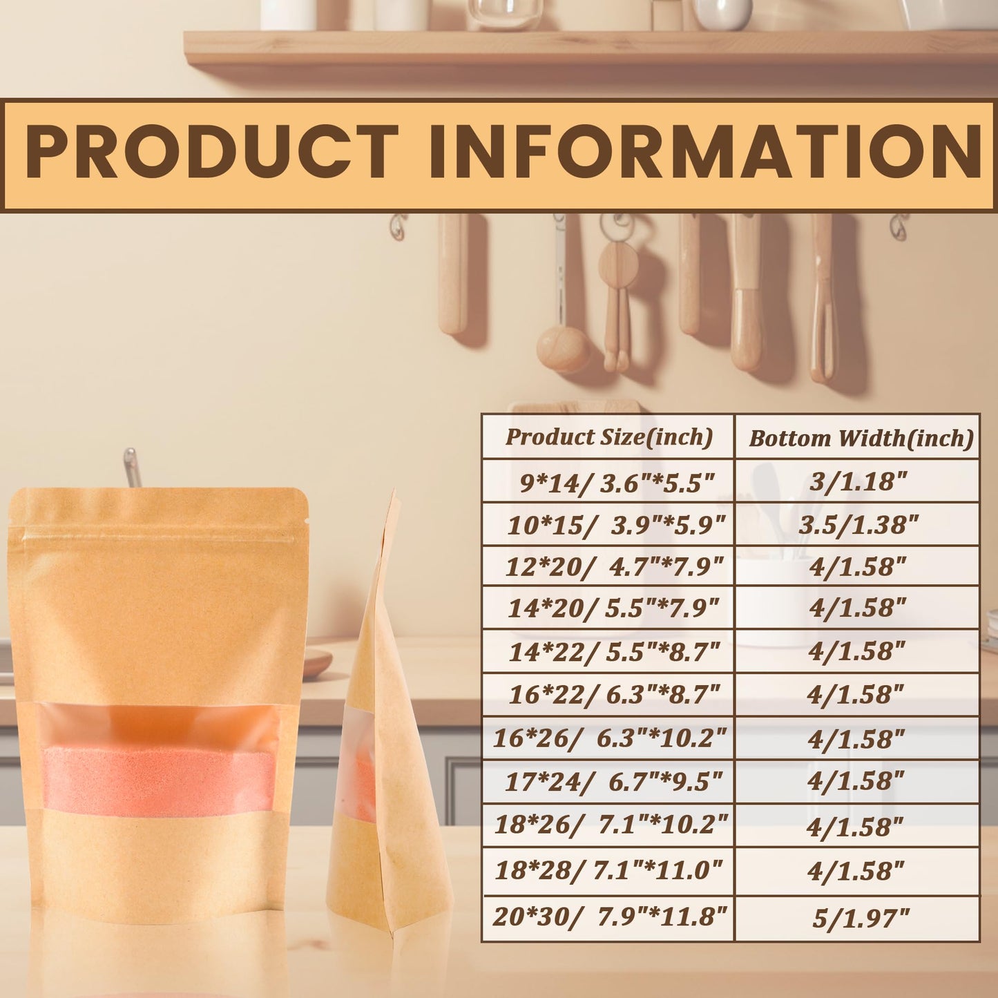 EIOFG Packaging 100PCS Kraft Paper Bags with Window(3.9" X 5.9"), Resealable Paper Bags for Food Storage, Stand Up Treat Bag Reusable for Candy, Cookie, Heat Seal Paper Bag for Small Business