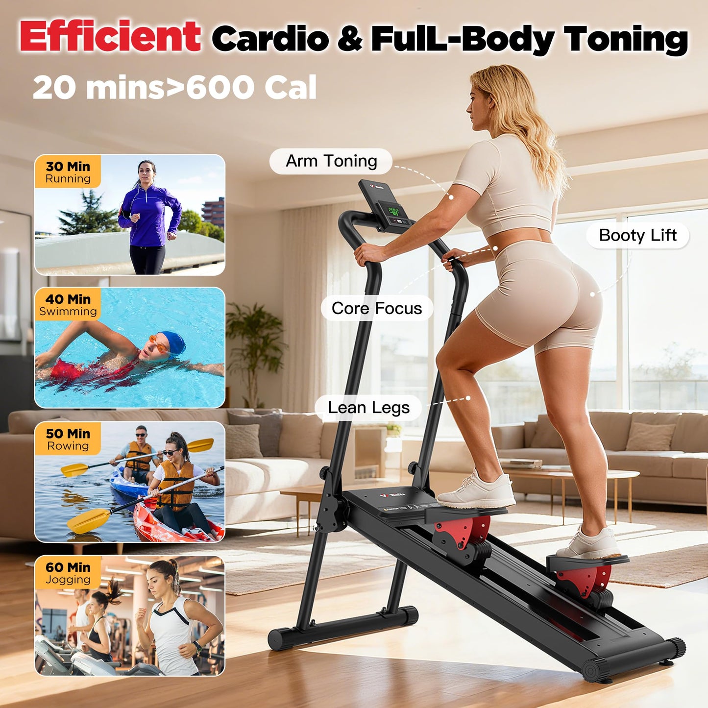Magnetic Stair Stepper for Home, Folding Stairmaster with Resistance Adjustment, Folding Vertical Climber w/320 LBS Capacity,2 Incline Levels, 12'' Extended Pedal