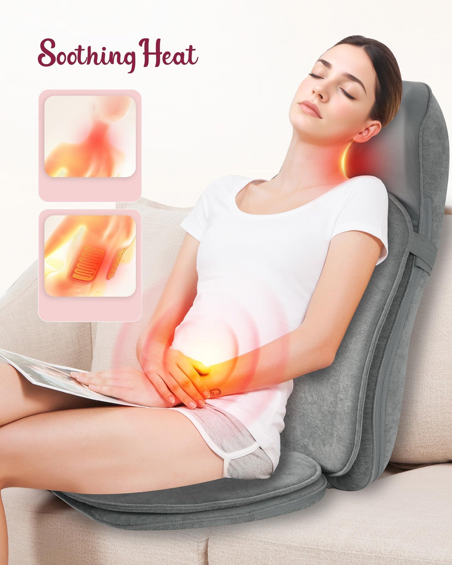 THERAZZAGGE Shiatsu Back and Neck Massager with Heat, Back Massage for Chair, Kneading, Rolling, Vibration, Massage Seat Cushion, Full Body Massage Chair Pad