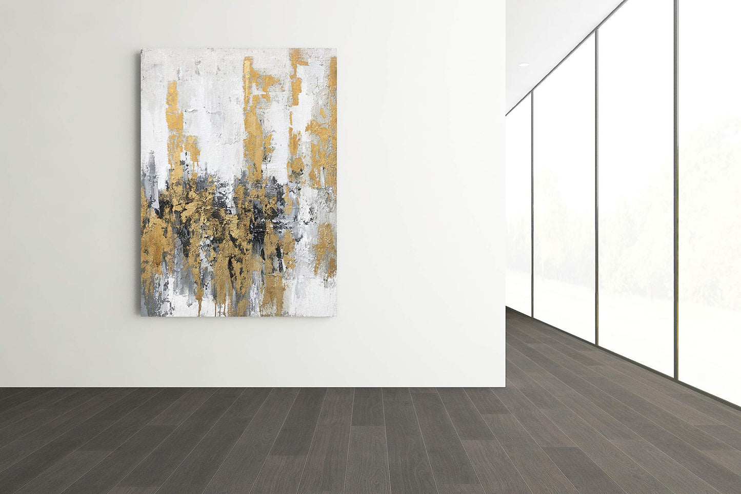 Yihui Arts Modern Abstract Skyline Canvas Wall Artwork with Gold Foil Hand Painted Art Painting Pictures for Living Room Bathroom Home Decoration