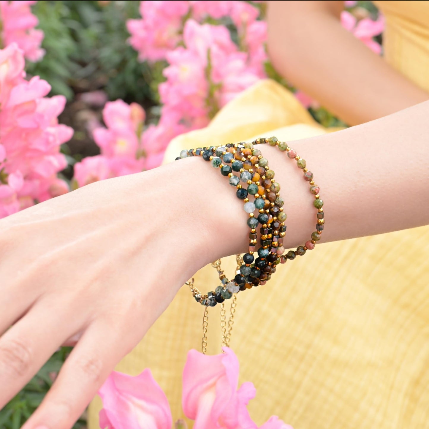 Farfume Moss Agate - Inner Harmony - Crystal Beaded Bracelets, Chakra 4mm Natural Stone Beads Bracelets, Gemstone Spiritual Jewelry Gifts for Mother's Day