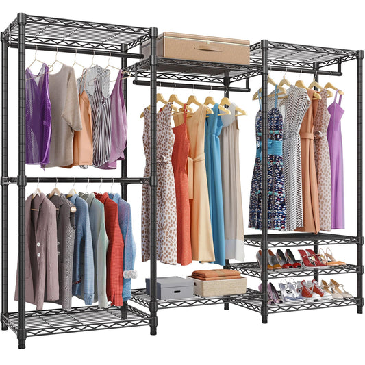 VIPEK V5 Heavy Duty Clothes Rack, Portable Closet Wardrobe with 4 Hanging Rods & 8 Shelves, Freestanding Adjustable Garment Rack for Bedroom, Walk-in Closet, 890 lbs Capacity, Black, 68.9" L