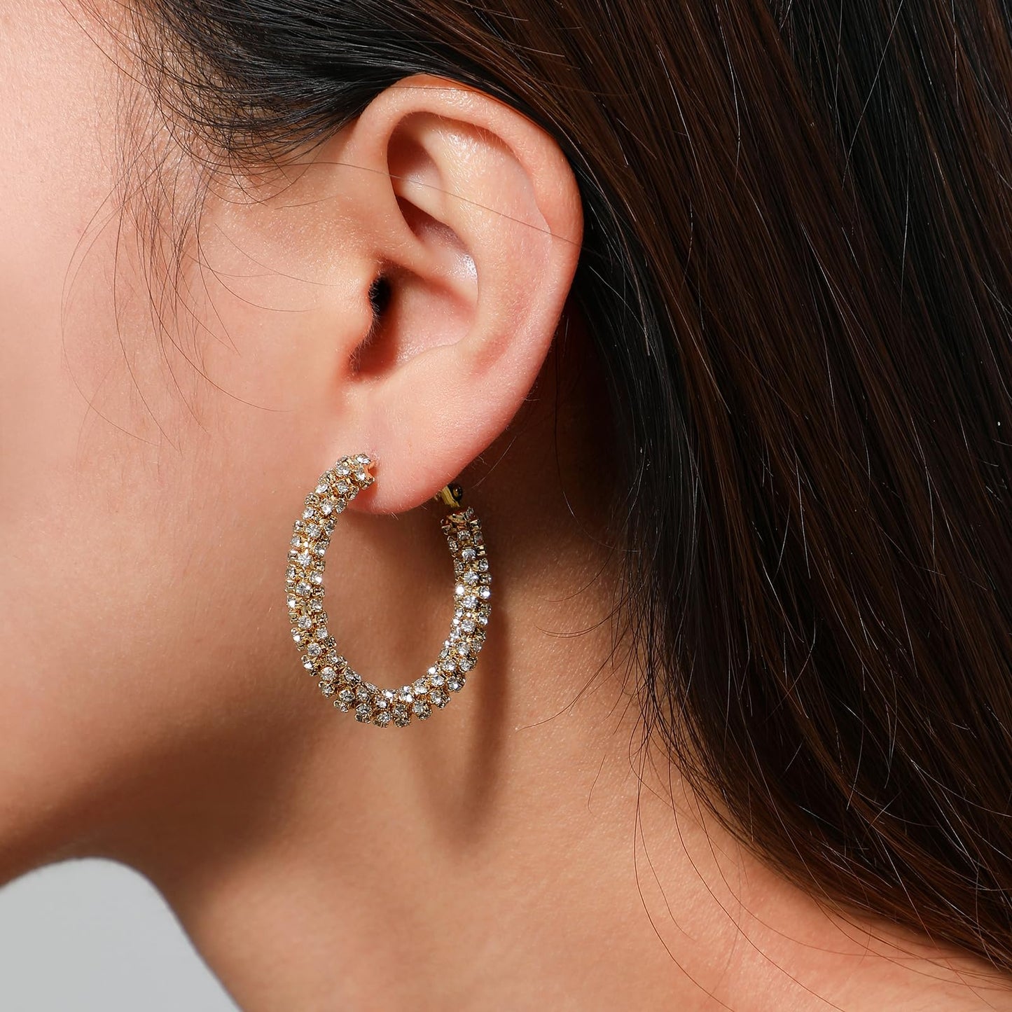 SayovatBek 14K Gold Plated 25–35mm Lightweight Hoop Earrings for Women, Cubic Zirconia, 925 Sterling Silver Post, Hypoallergenic Jewelry