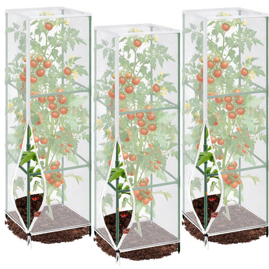 3 Pcs Garden Bird Net Cover for Square Tomato Cage, 59"x17.7" Insect Bird Barrier Tomato Cage Net with Zipper & Drawstring, Tomato Netting Protection Cover for Protecting,Cucumber from Birds, Insects