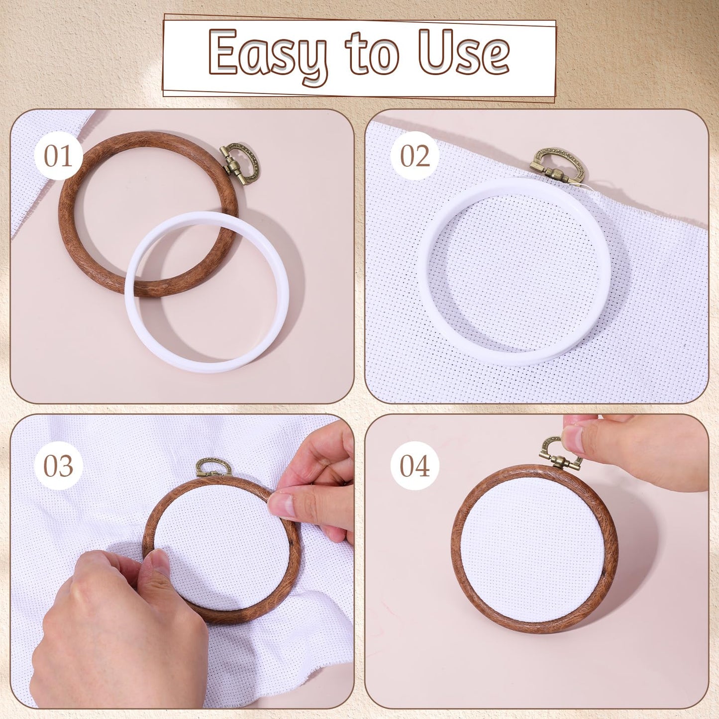 Oqqlin 12 Pcs Embroidery Hoop, 3 Inch Round Small Embroidery Hoops Rubber Imitation Wood Cross Stitch Hoop Cross Stitch Hoops Ring for Sewing, DIY, Craft, Hanging Ornaments