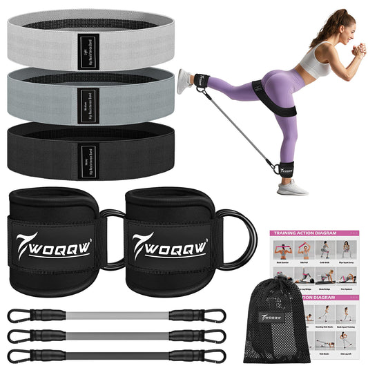 WOQQW Resistance Bands Set - Ankle Resistance Bands with Cuffs for Legs & Glute Workout, Fabric Booty Bands for Women, Home Gym Exercise Equipment for Hip, Pilates, Fitness, Yoga, Physical Therapy