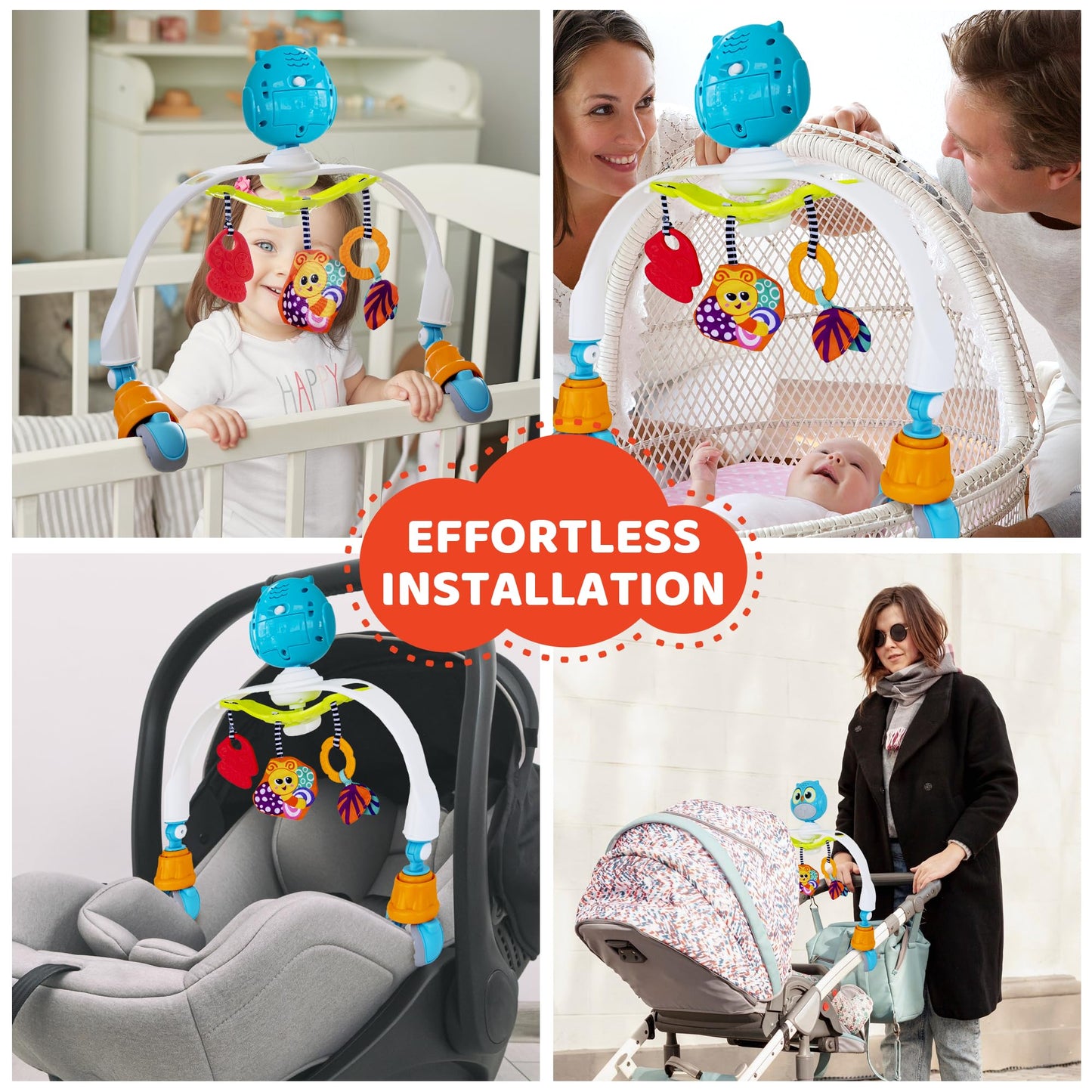 Baby Stroller Arch Toy with Relaxing Music & Lights - Adjustable Activity Arch & Play Accessories - Baby Bouncer Toy Bar, Carseat, Crib, Stroller Hanging Toys for Infants 0 Months Old & Up