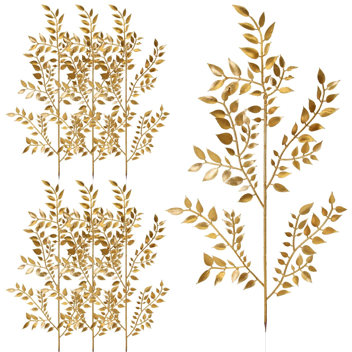 QNUIHYE 6 Pack Fake Leaves Gold Leaf Christmas Decor Gold Decor Ation Artificial Leaves Flower Stems Faux Branches Fake Plants for Vase Wedding Bouquet Leaf Table Centerpiece DIY