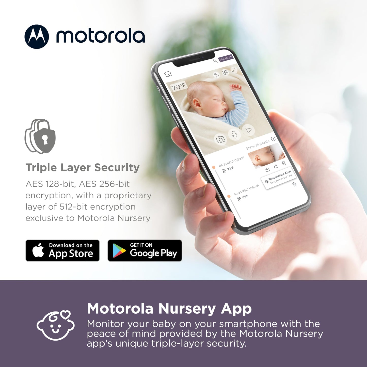 Motorola Nursery VM85 Video Baby Monitor WiFi Camera, Mood Light, HD, 1000ft Range, 2-Way Audio, Pan/Tilt/Zoom, Temp, Lullabies, Night Vision