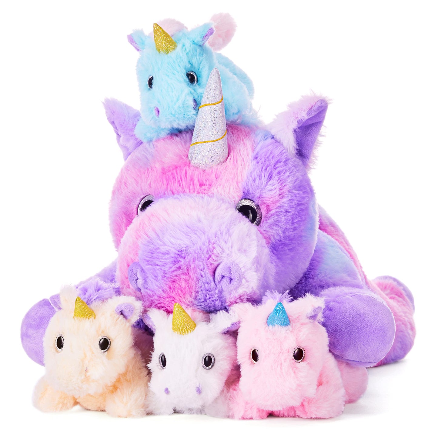 IKASA Mommy Unicorn Toys for Girls Age 4-6,Mom and Baby Stuffed Animal Plush Toy,Small Family Set Toy with Little Babies,Gifts for Kid (Unicorn,18")