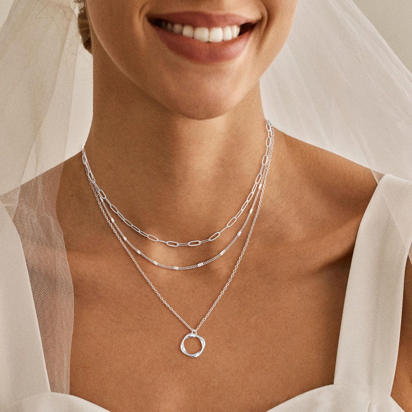 MFRYK Gold Necklaces for Women,14K Gold/Silver Plated Choker Layered Necklace Dainty Pearl Disc Cross Circle Heart Pendant Chain Stackable Necklaces, Multilayer Jewelry Set Gifts for Women