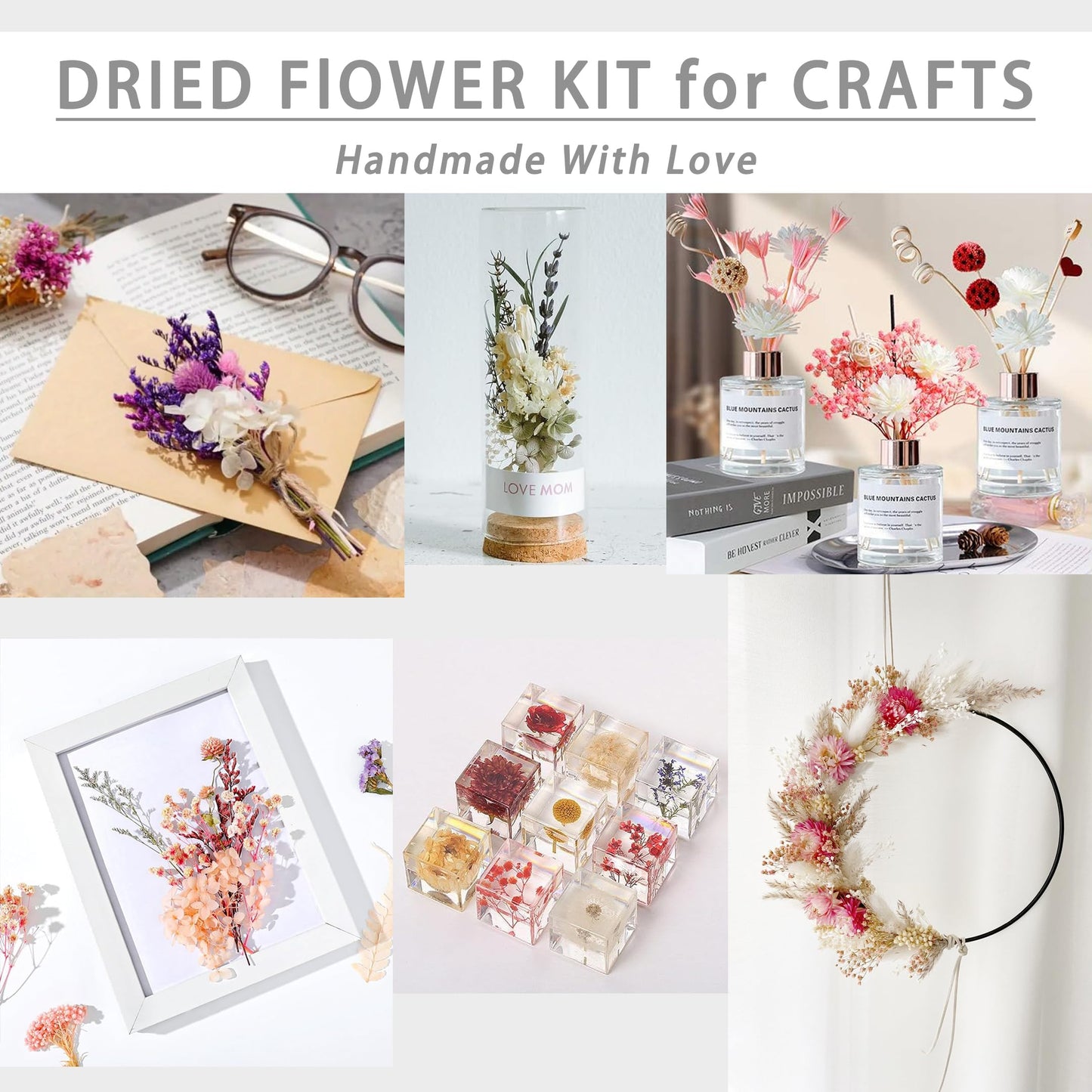 DIY Natural Dried Flowers Kit - Mixed Flowers and Foliage with Stems for Mini Bouquet, Wreath, Resin, Soap, Scrapbook, Floral Arrangement, Home Decor