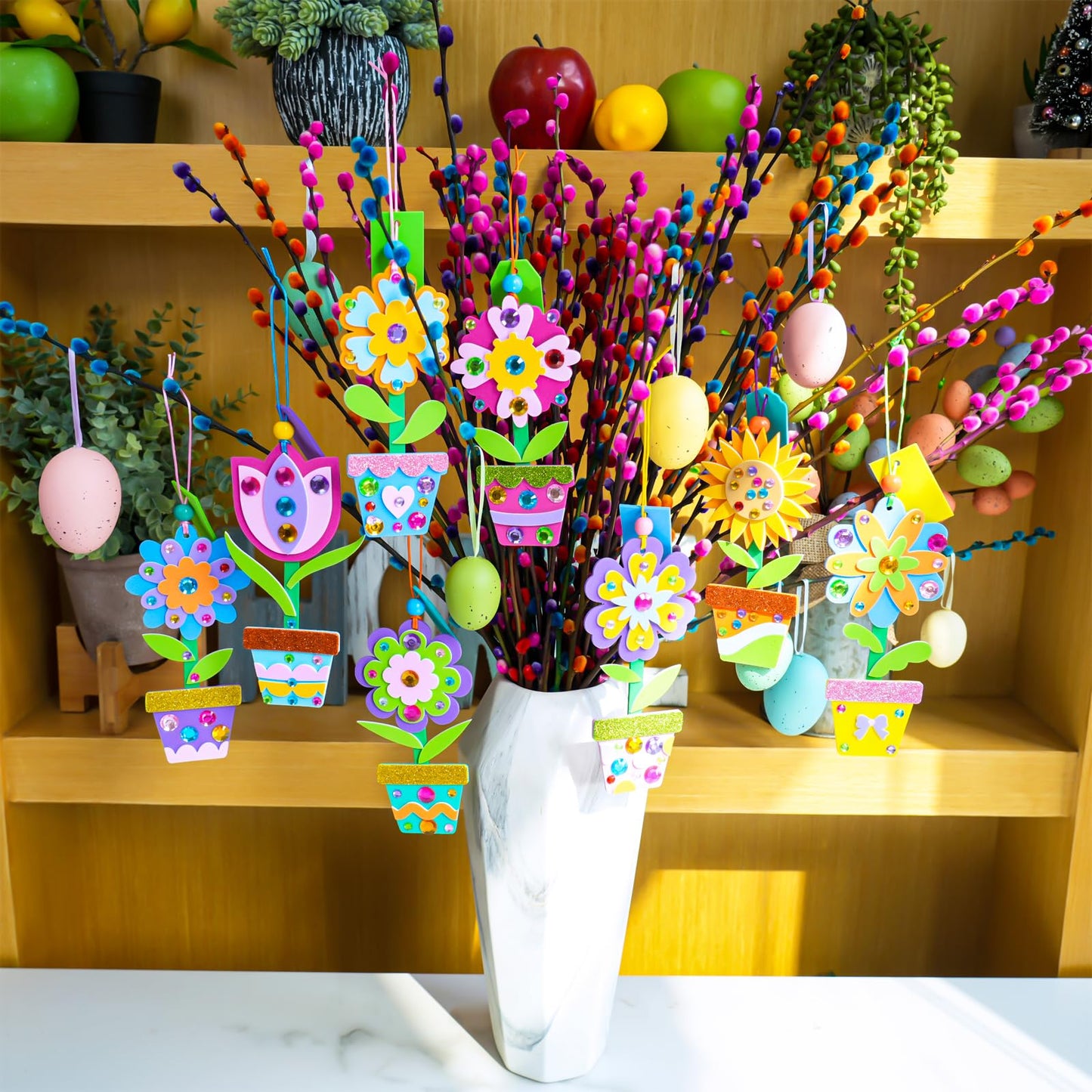 Winlyn 24 Sets Potted Flower Craft Kits DIY Potted Flower Ornaments Decorations Tulip Sunflower Foam Stickers Arts and Crafts for Kids Classroom Activities Birthday Spring Summer Camping Party Favors