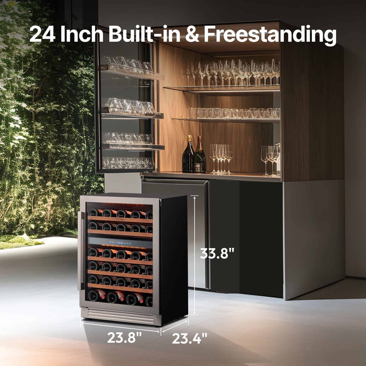 Ca'Lefort 24 Inch Wine Cooler Refrigerator, 61 Bottles Wine Coolers with Glass Door, 3 LED Built-in Compressor Fridge with Adjustable Shelves for Home Office Bar (5.65 cu.ft)
