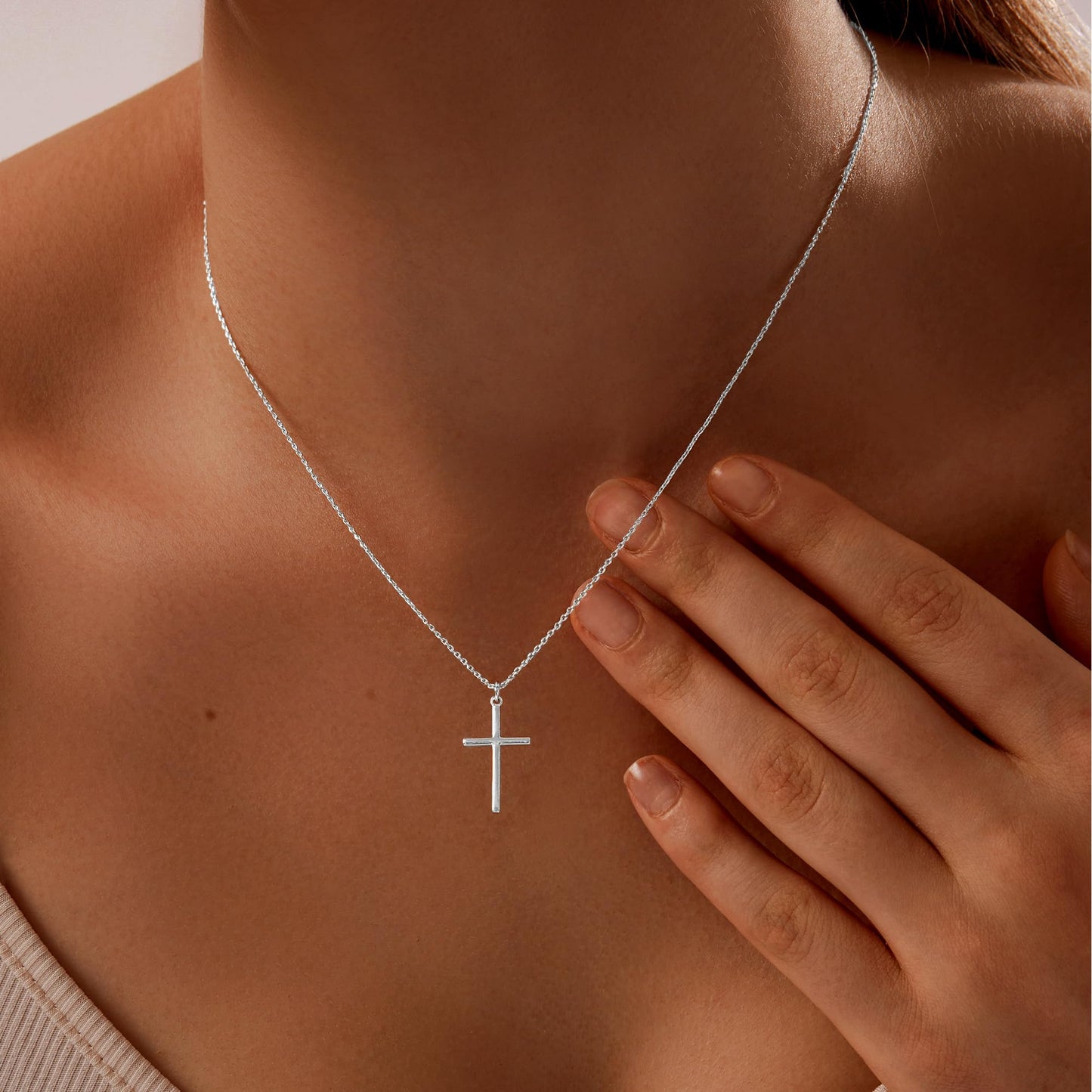 HAXIYA Silver Cross Necklace for Women Tiny Cross Pendant Dainty Choker Necklaces for Women Sterling Silver Trendy Simple Jewelry for Womens Gift