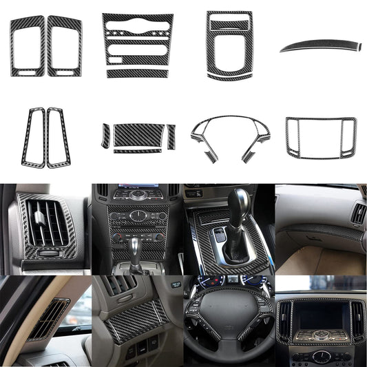 NVCNX Real Carbon Fiber for Infiniti G37 2011 2012 2013 Coupe Sedan Convertible Interior Trim Kit Accessories Cover Decal Set Air Vent Gear Shift Panel Center Console Black/Red 23PCs