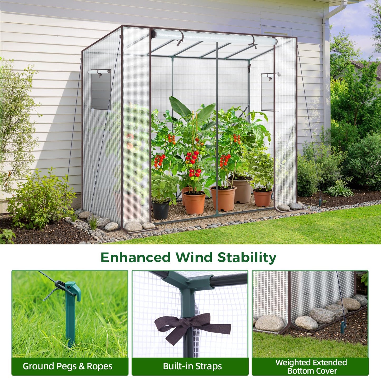 Ohuhu Tomato Greenhouse for Outdoors: Portable Lean to Green House Heavy Duty with Roll-Up Zippered Door, Tall Plastic Greenhouses for Outside Plants Growing Shed Tent for Backyard, 6.6x2.5x5.6 FT