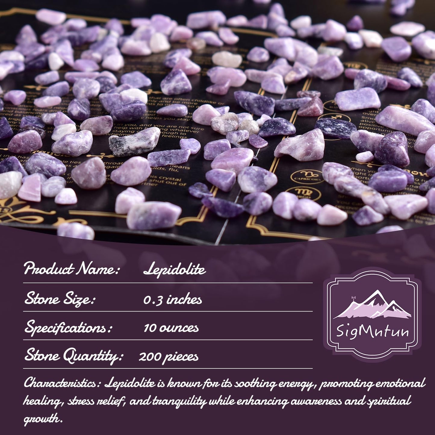 SigMntun Polished Lepidolite Crystal Chips 200 Pcs - 0.3" 10 oz Tumbled Stone Chips Crushed Sea Glass Stones Healing Reiki Crystal Making Home Decoration
