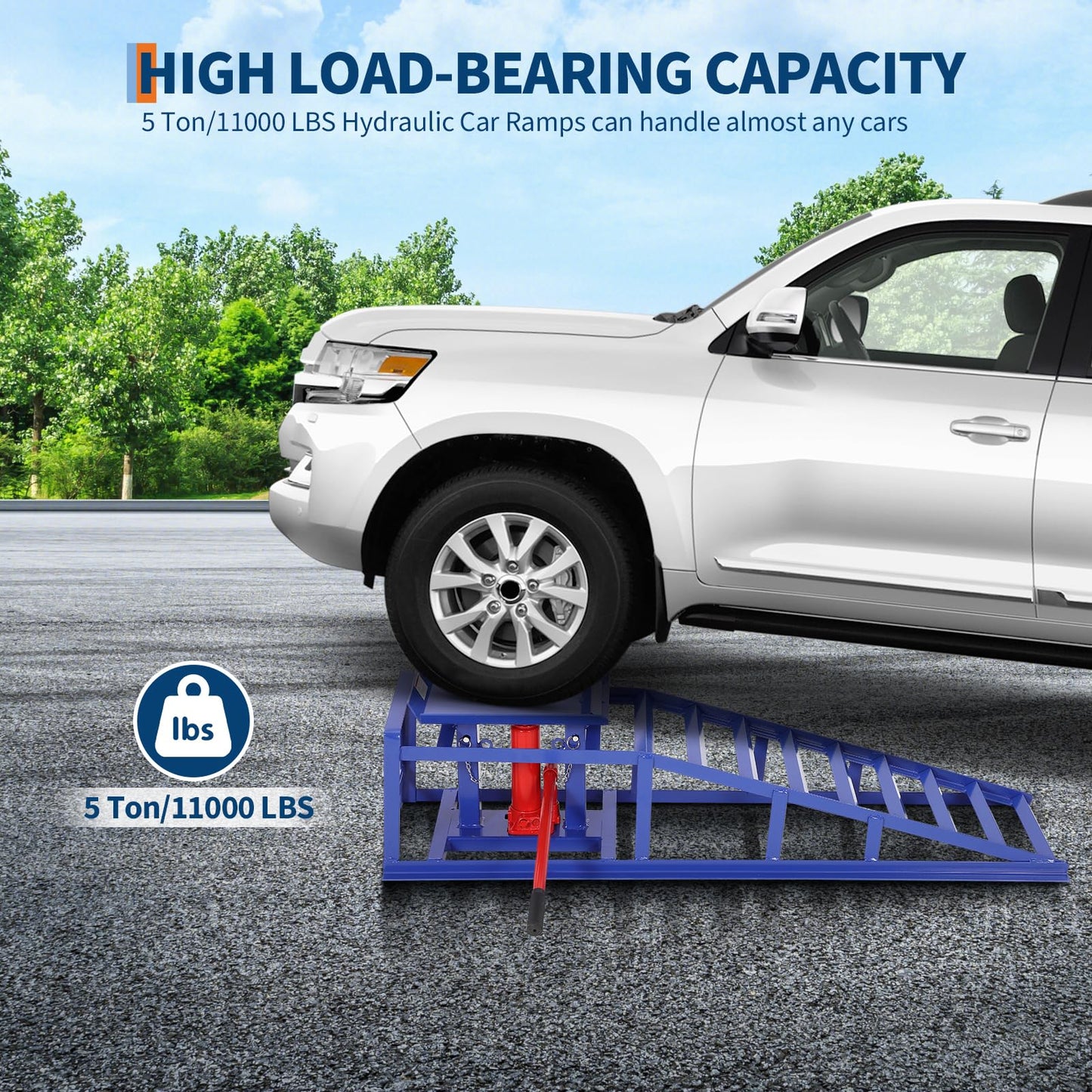 Hydraulic Car Ramps 2 Pack, 11000 LBS/5T Heavy Duty Steel Auto Service Ramps, 9.4"-13.34" High Lift for Truck, Vehicle, SUV, Garage, Oil Changes, Repair & Maintenance