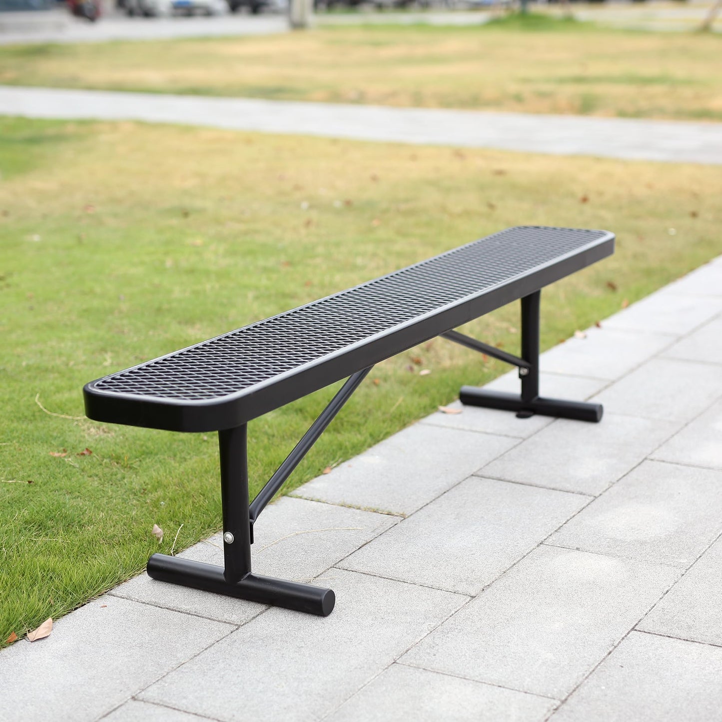 Congfutt 6FT Metal Park Bench for Outside, All-Weather Thermoplastic Coating Outdoor Bench with Anchor, Commercial Heavy Duty Benches for Shopping Malls, Stores, Parks, Patios, Decks, Black
