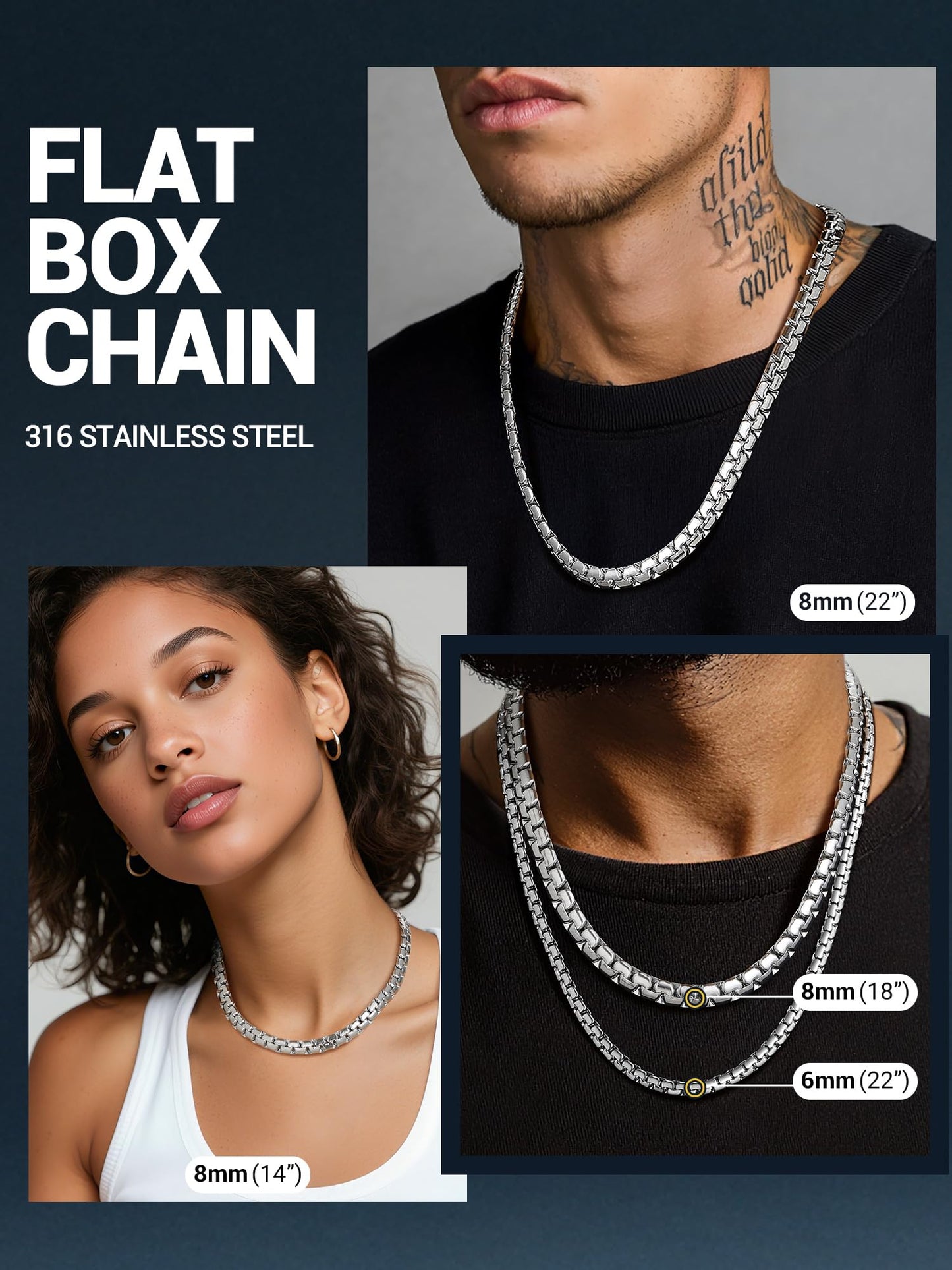 PROSTEEL Stainless Steel Silver Chain for Men 8mm Non Tarnish & Durable 14inch Chunky Choker for Women