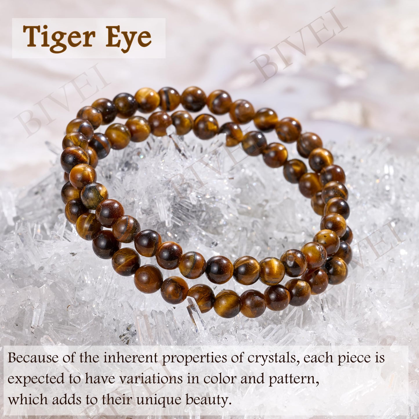 Bivei Tiger Eye - Confidence - 6mm Beaded Bracelets for Women Handmade Semi Precious Natural Stone Stretch Elastic Jewelry for Women Yoga Protection Gifts Small