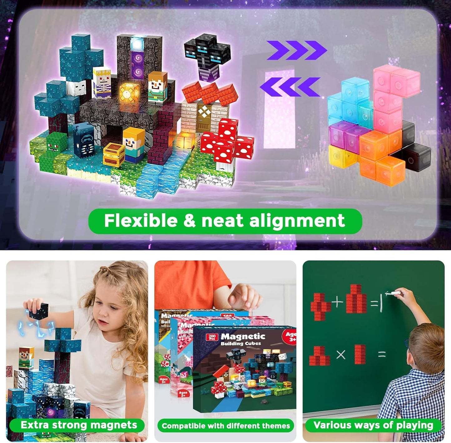 Annexfun 200PCS Magnetic Blocks with Light Up Blocks - Magnetic Building Blocks, Magnetic Cubes STEM Sensory Learning Toys for Kids, Birthday Gifts for Boys and Girls Ages 3+