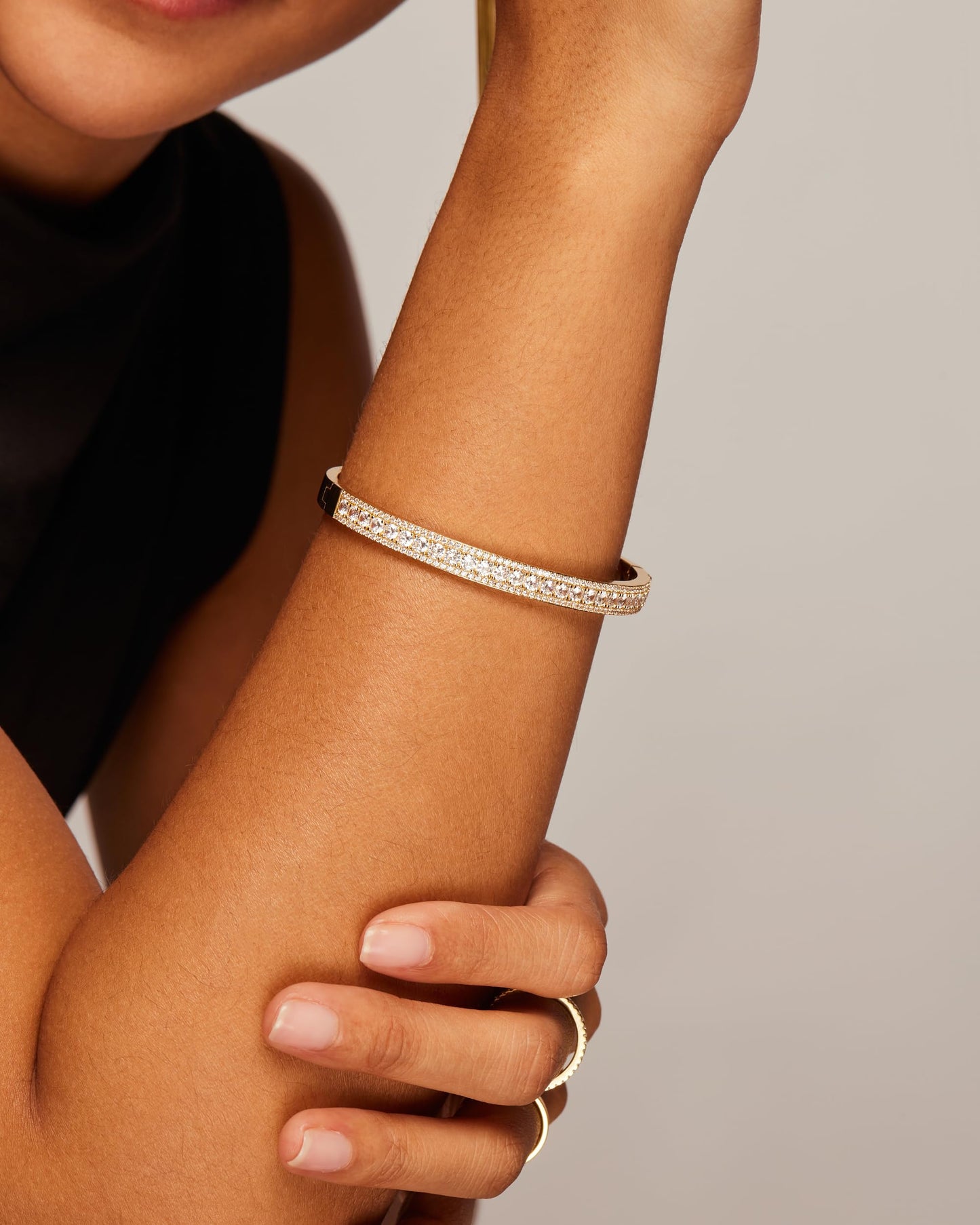PAVOI Rhodium Plated Cubic Zirconia Princess Cut Bangle Bracelet for Women | Classic Love Cuff CZ Stones Bracelet Jewelry