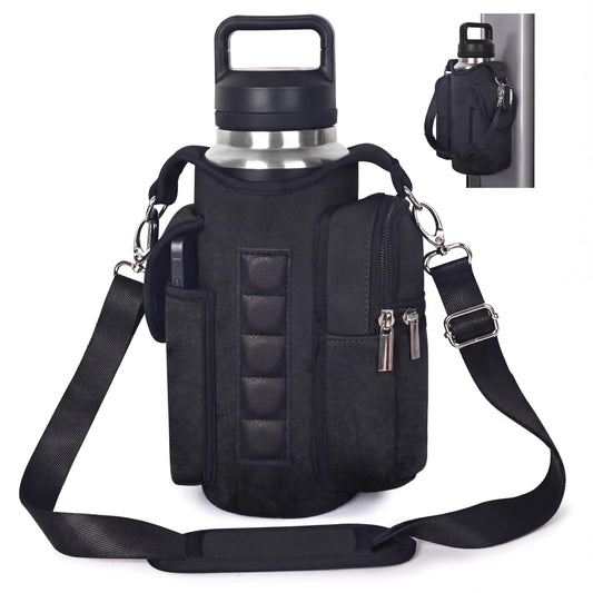 AORTDES Magnetic Gym Bag Water Bottle Holder for 18-40 oz Bottles, Neoprene Pouch with Phone Pockets, Workout Gym Accessories for Men Women,Small Gym Bag Essentials (Industrial Black)