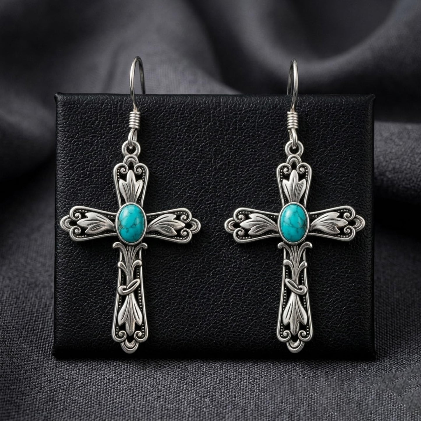 Eetaitai Natural Turquoise Earrings for Men Women 925 Sterling Silver Cross Western Dangle Earrings Boho Jewelry Mothers Day Gifts for Mom Wife Sister
