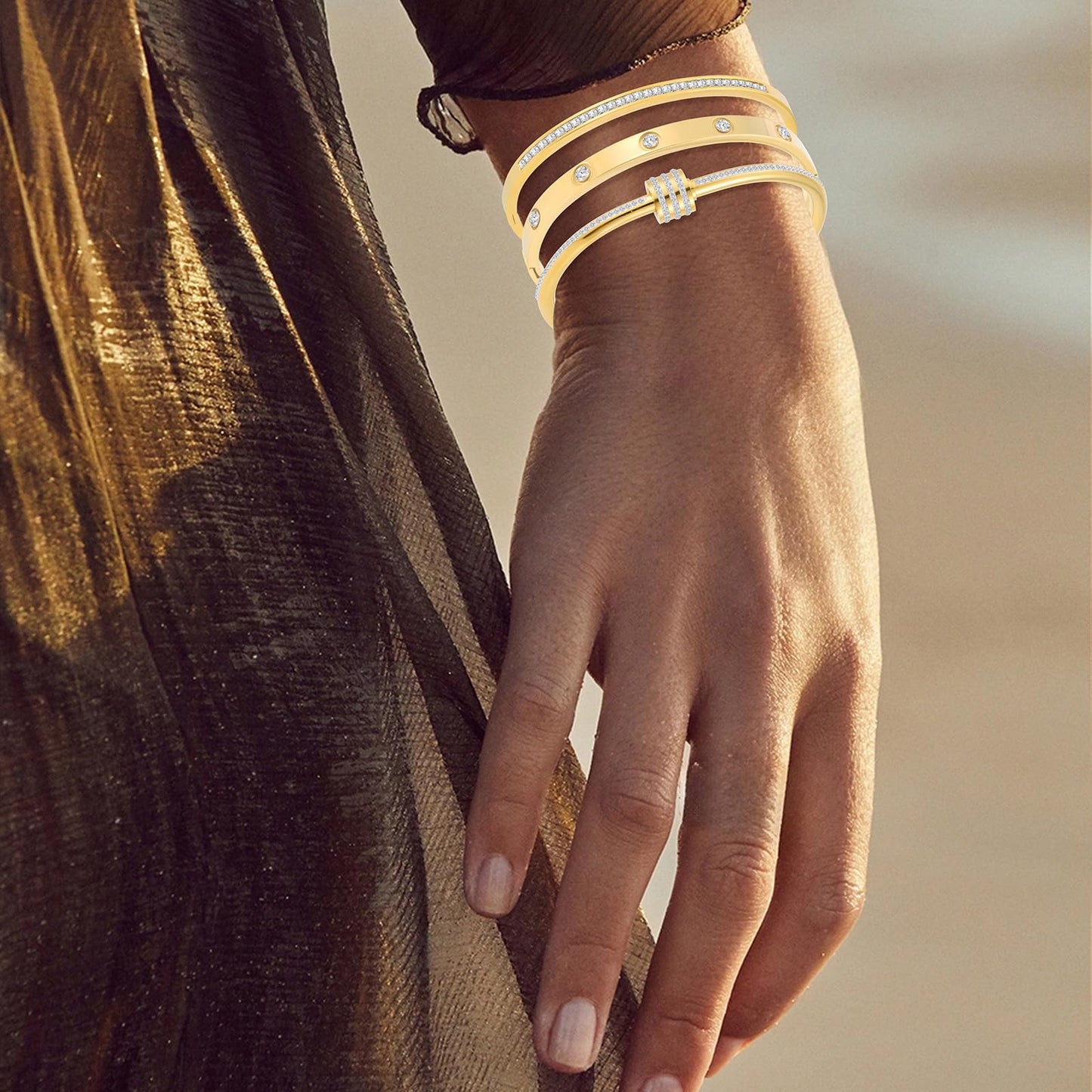 Camhanno Gold Bracelets for Women - Crystal Stackable Bangles with Friendship & Love Theme - Stainless Steel Jewelry, Ideal Birthday Gift (Style 4)
