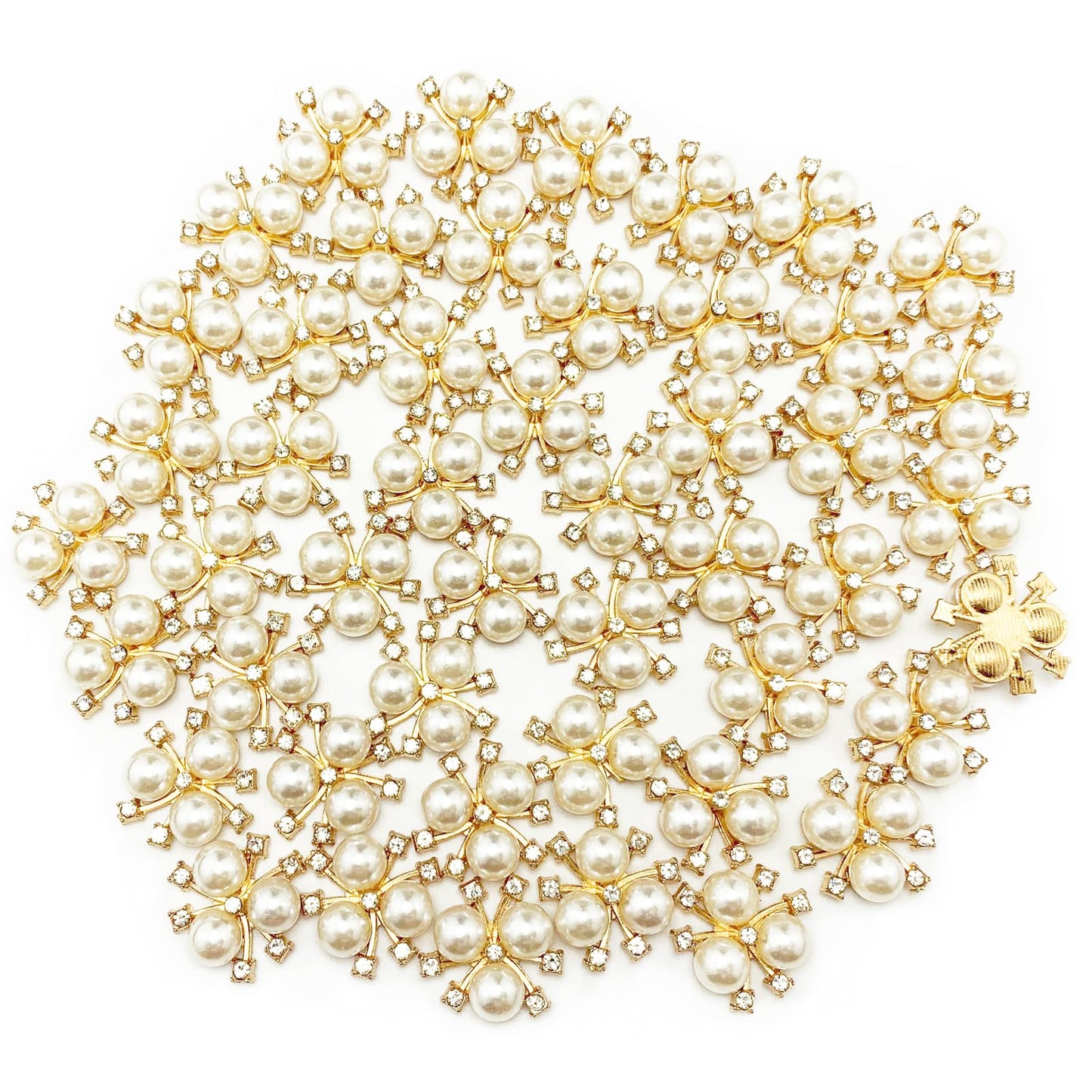 BETITETO 50Pcs Pearl Rhinestone Charms Buttons Embellishments Bulk Flatback for Shoe Decoration Jewelry Making Clothes Brooch Headbands and Wedding Flower Bouquet Crafts DIY (#1 Gold Alloy)
