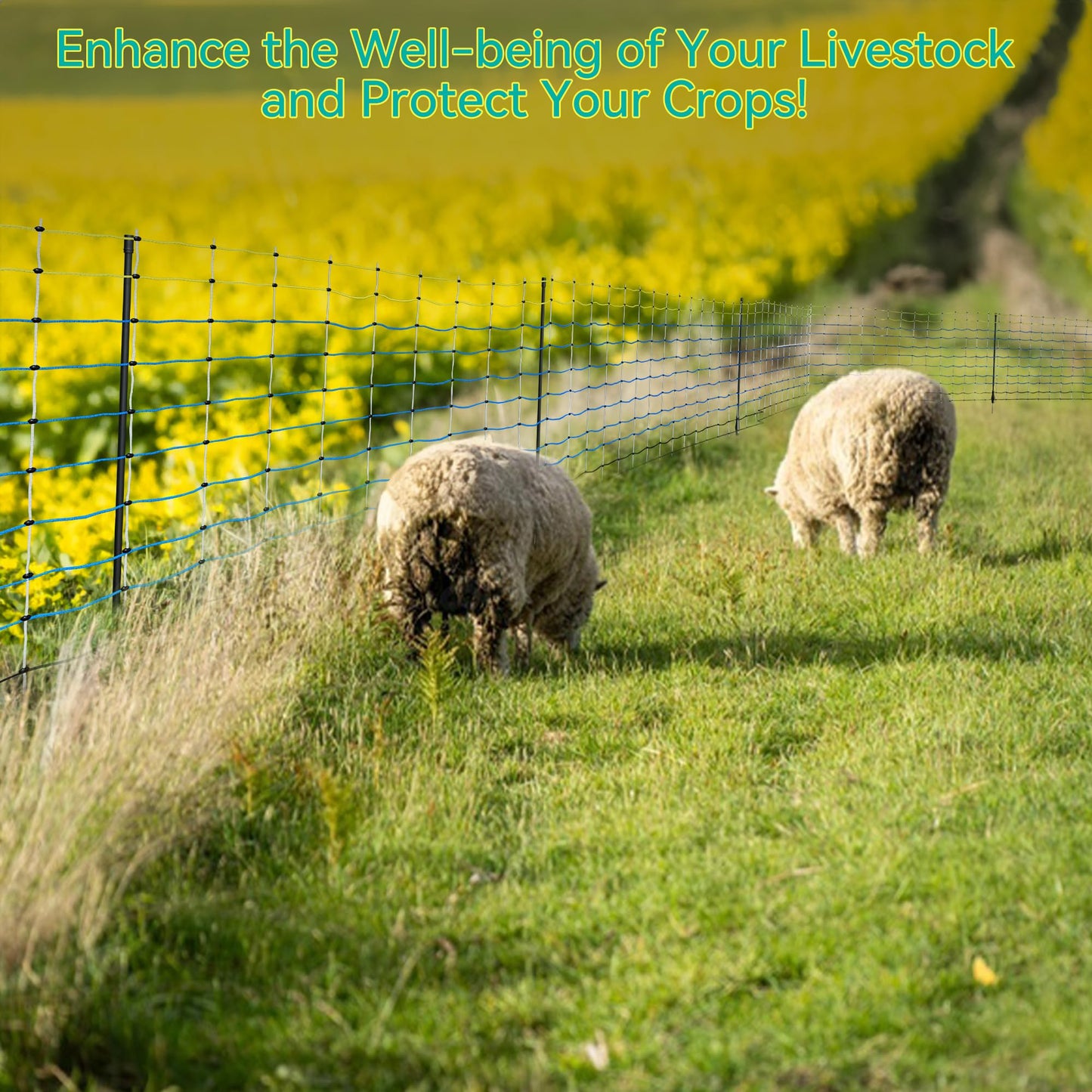 PPOLB Highly Visible Blue Electric Fence Netting, 35.4" H x 164' L, Portable Livestock Nets Mesh for Goats, Sheep, Hogs, Dog, Electric Fencing for Backyards, Homesteaders, Farms Ranches, and Gardens