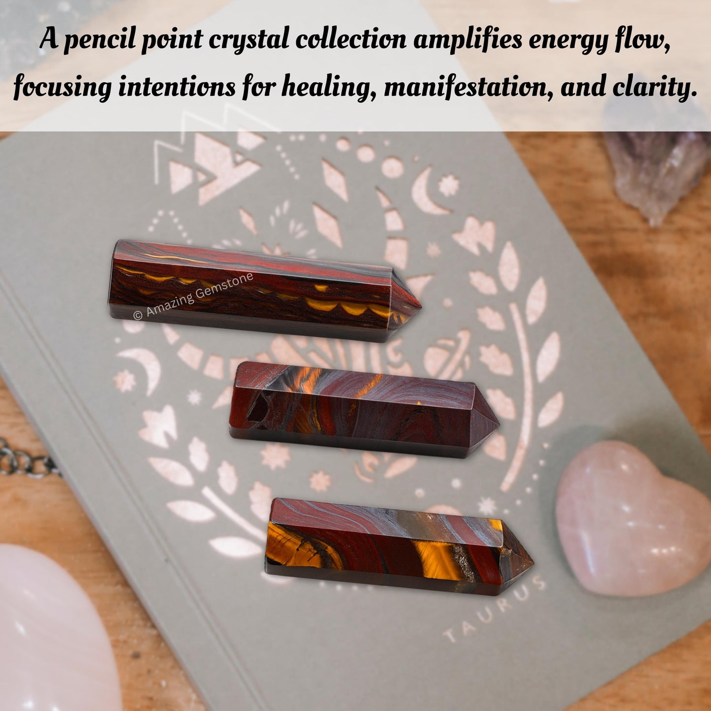 Amazing Gemstone Crystal Points Bulk Healing Crystals & Stones - Premium Single Terminated Healing Wand Point Bulk Crystals for Crafts, Crystal Grid, DIY Work (Iron Tiger Eye, Set of 3)