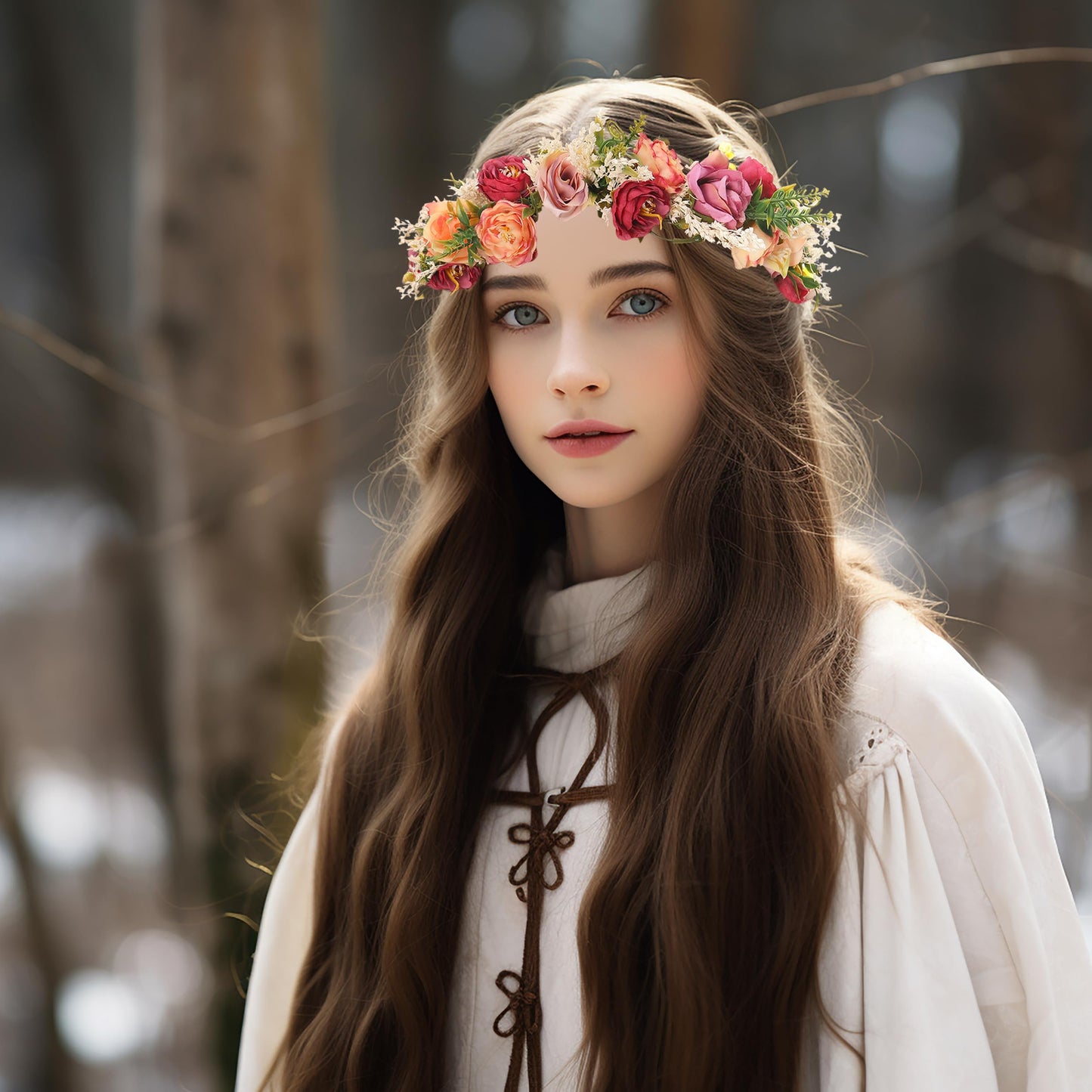 Vivivalue Rose Flower Crown Flower Garland Headband Hair Wreath Floral Headpiece Halo Boho Party Wedding